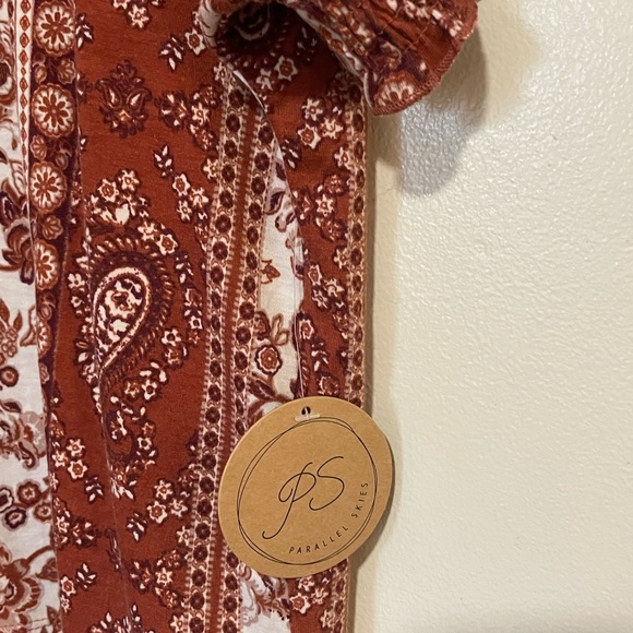 PARALLEL SKIES RUST PAISLEY BOHO INDIE BANDANA TOP SIZE MED-NWT - Picture 5 of 10